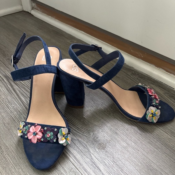 BP Lula Floral Suede Block Heel Blue Sandals Sz 8 - Picture 3 of 5